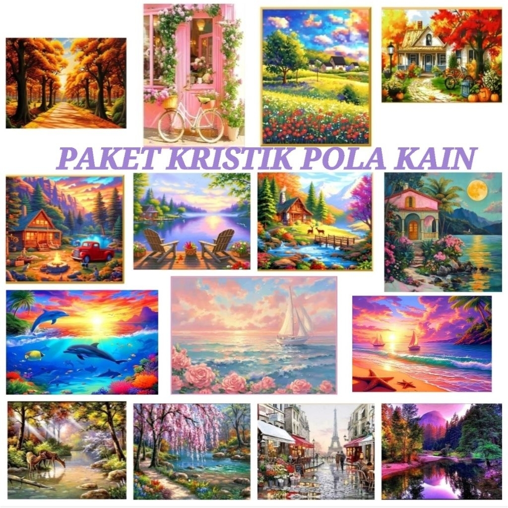 DIY PAKET KRISTIK PEMANDANGAN BUNGA HEWAN ORANG PIANO POLA KAIN CROSS STITCH KIT 11CT jahit silang