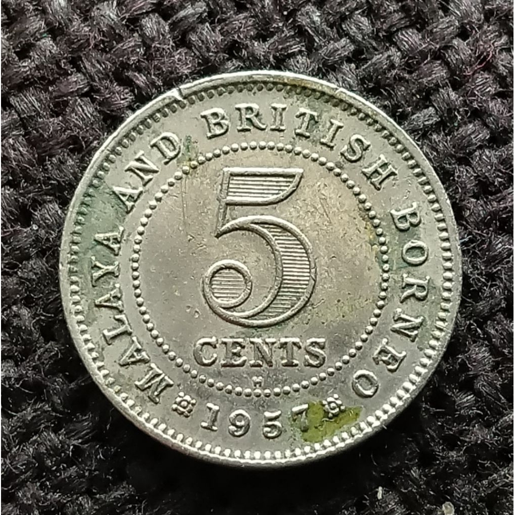 Koin Kuno Malaya and British Borneo 5 Cents 1957