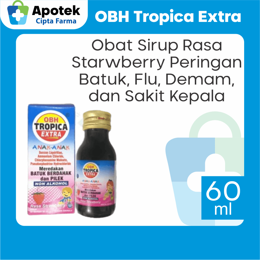 OBH Tropica Extra Anak-Anak Rasa Strawberry 60 ml Paracetamol Parasetamol Pseudoephedrine HCl Chlorp