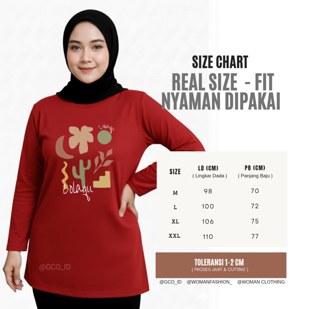 Kaos Harian Daily Wear Zolaqu Original 2026 Merah Korean Hijab Style Tebal Adem Tidak Nerawang Lenga