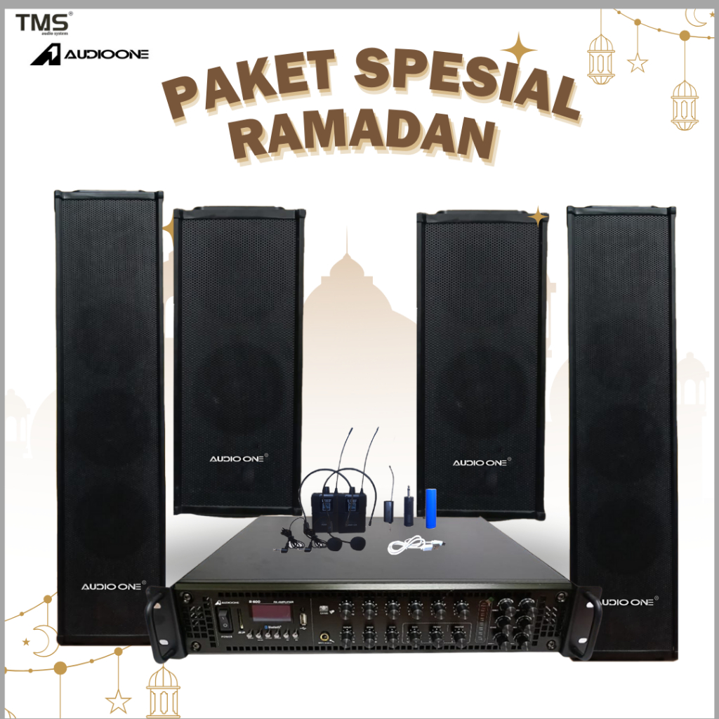 Paket Ramadan Sound System Masjid Audio One Power R600 + Speaker Column Audio One + Mic Clip On