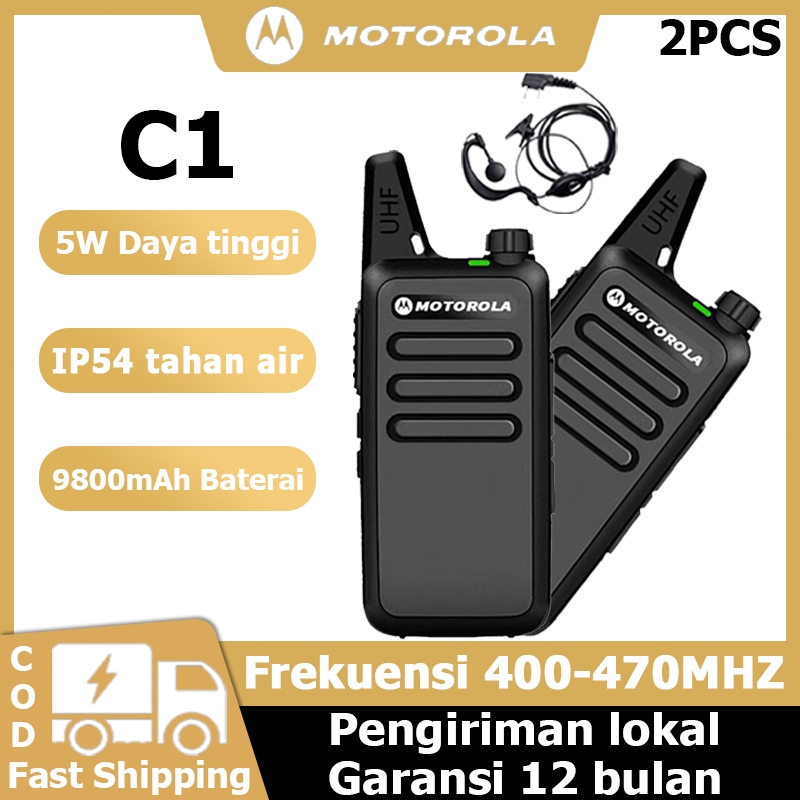 [2PCS] HT Motorola 5Watts 9800mAh Mini Walkie Talkie C1 Long Range 10KM UHF 16 Channels TwoWay Radio