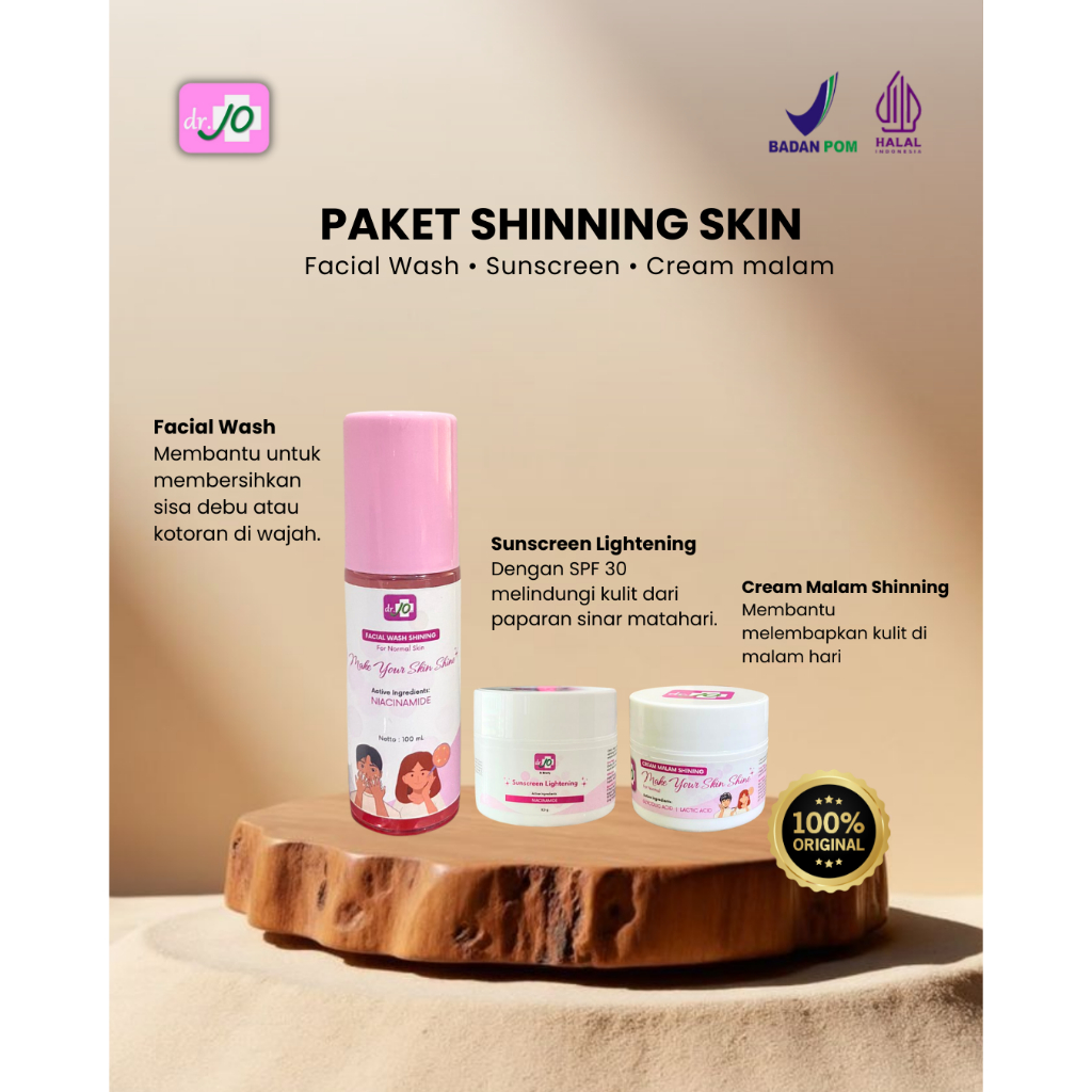 PAKET SHINING SKIN | JO BEAUTY SKINCARE | FACIAL WASH SHINING | NIGHT CREAM SHINING WITH AHA | SUNSC