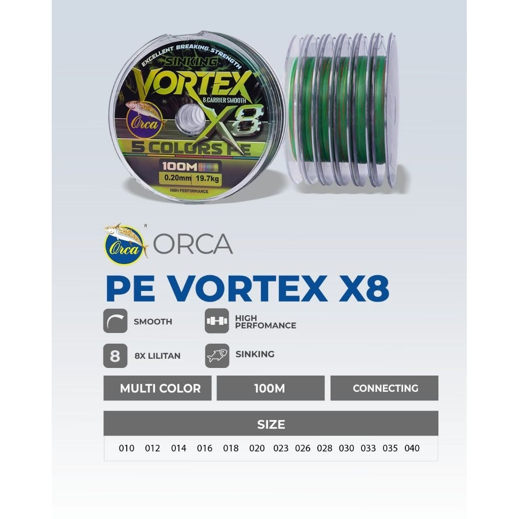 ORCA Senar PE Vortex X8 Multicolour 100m Sinking 0-20mm
