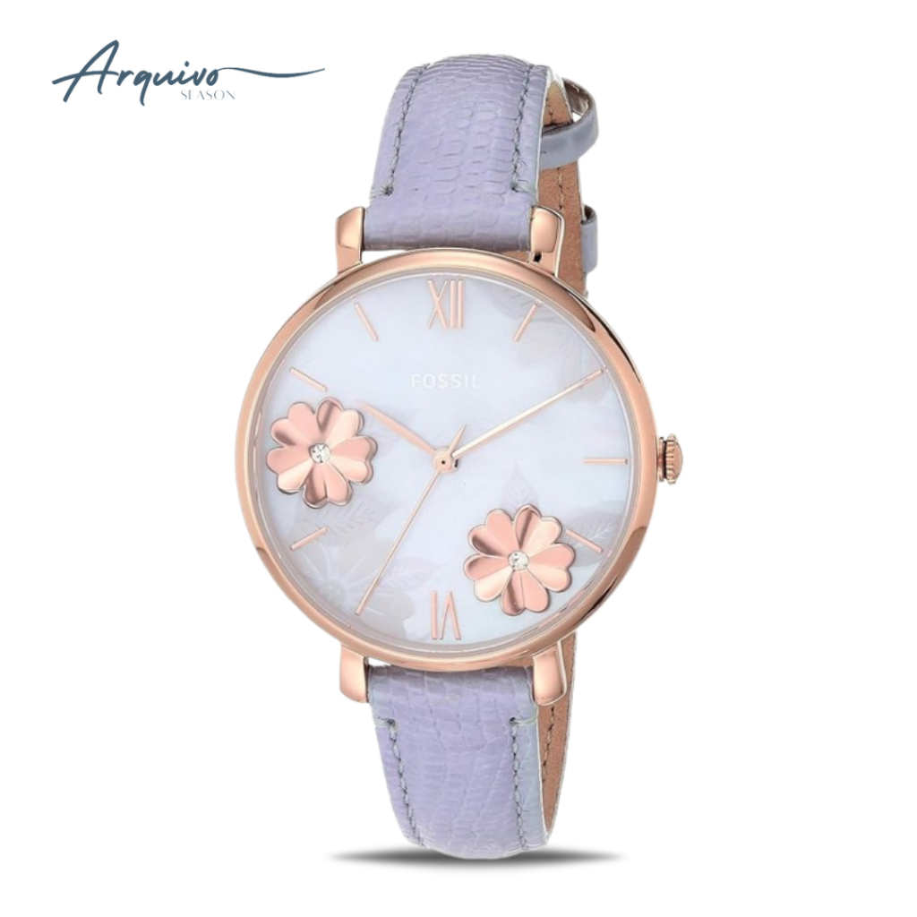 Jam Tangan Fossil Wanita Jacqueline Slim Kulit Dial Floral Casual Original ES4814