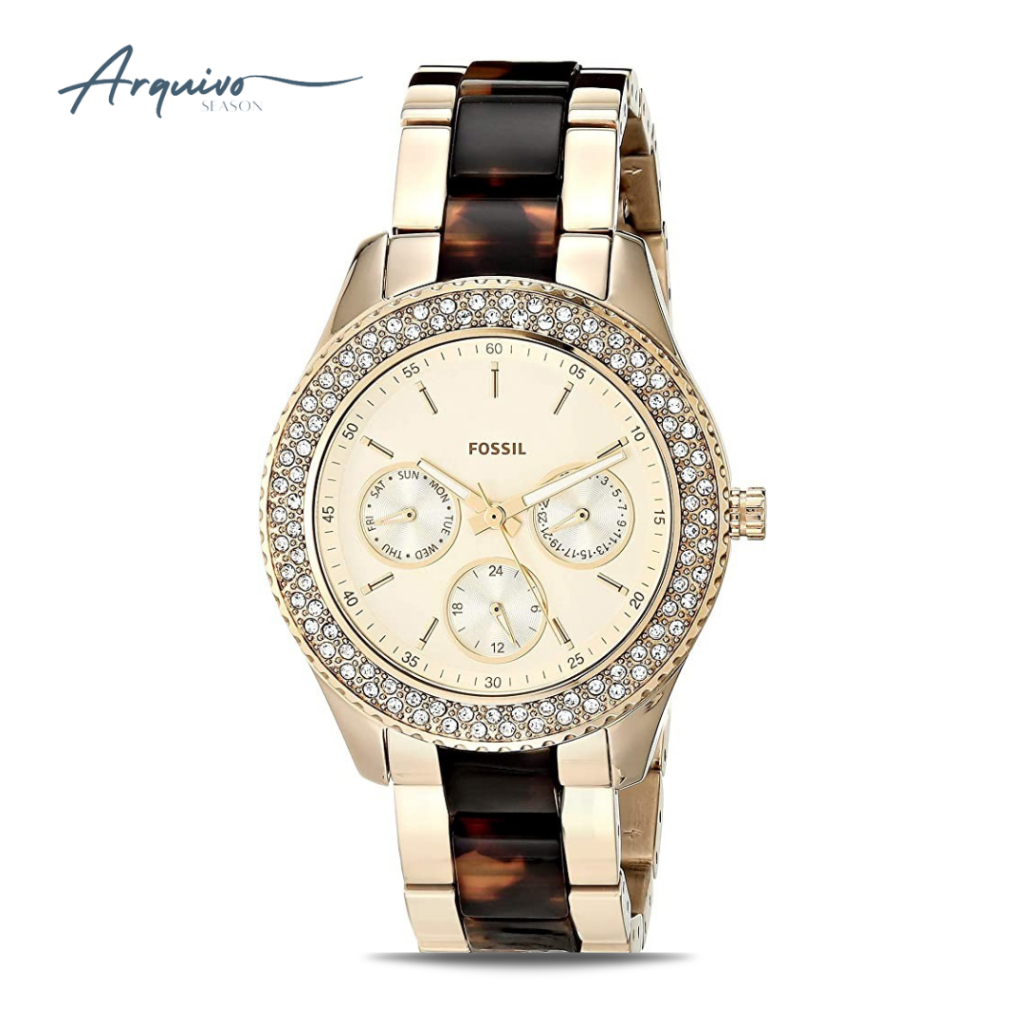 Jam Tangan Fossil Wanita Stella Chronograph Stainless Steel Mewah Original ES4756