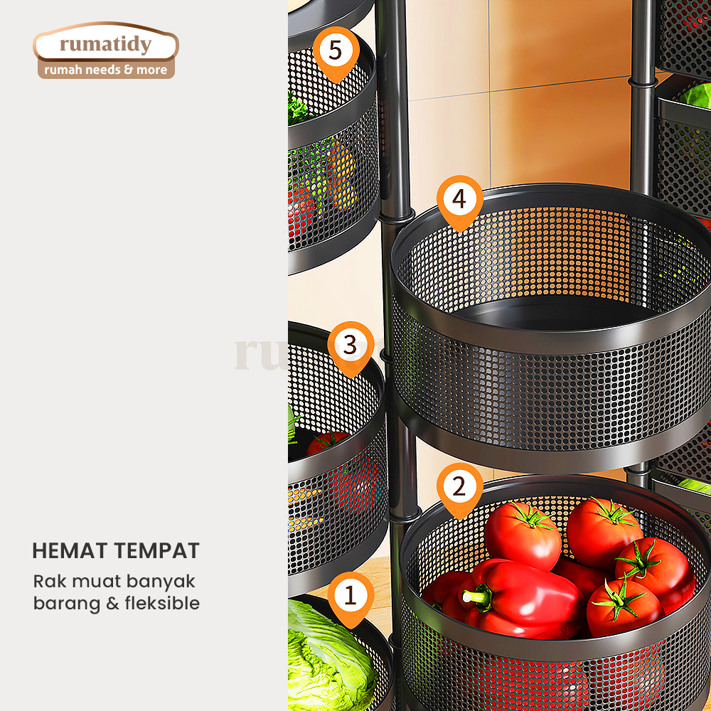 RUMATIDY Rak Troli Besi 35 Tingkat Putar 360 Multifungsi Minimalis