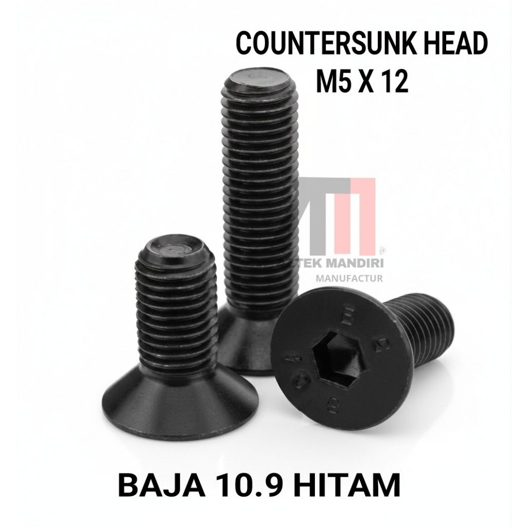 Baja Hitam 10.9 Baut Verseng L M5x12 / Baut Verseng L M5x12 JFL Countersunk M5x12
