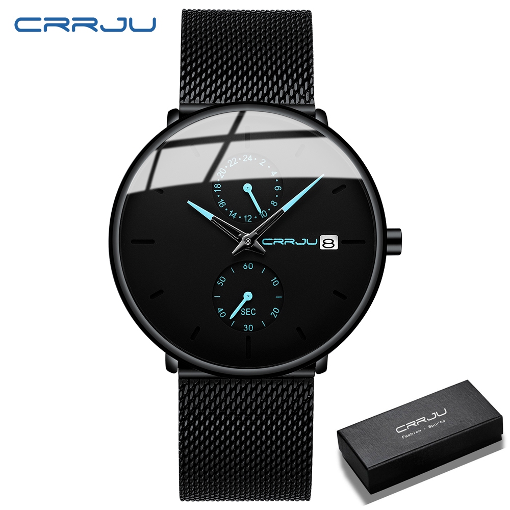 CRRJU Jam Tangan Pria Sangat Tipis 100% Original Fashion Cowok Tahan Air Quartz Men Watch Arloji