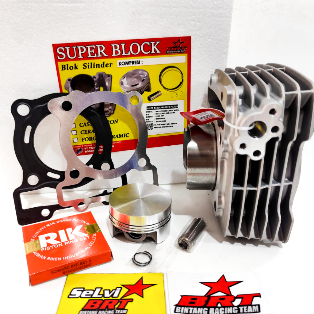 BLOK BRT CAST IRON FORGED PISTON DOUBLE COOLER 62 66 68 70 MM NMAX TURBO NMAX NEW AEROX ALPHA BLOK B