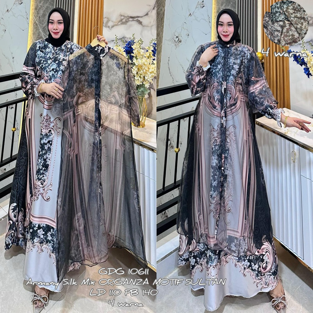 (ISI 2 PCS) GDG 10611 Gamis - TRESNA MUSLIM Gamis Armani Silk Mix Organza Motif Sultan