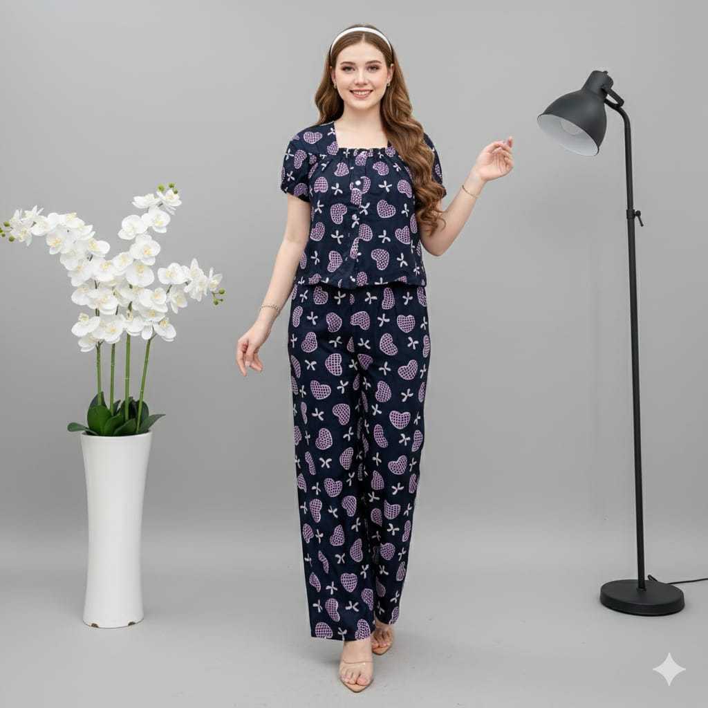 Setelan Crop Wanita Motif Love – Baju Santai Adem & Modis Fashion Casual Nyaman Dipakai Sehari-Hari