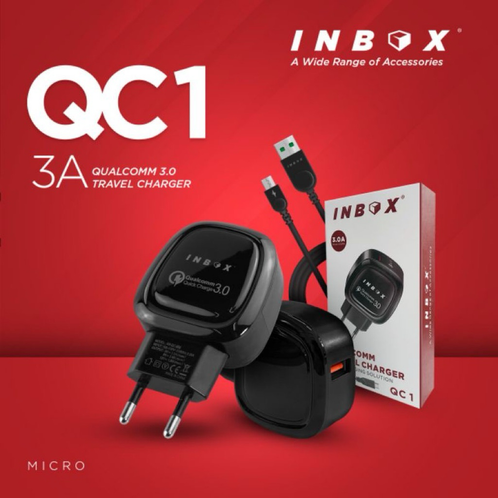 CHARGER INBOX QC-1 DATA CABLE MICRO QUALCOMM TRAVEL CHARGER ONE CHARGING SOLUTION 3.0A
