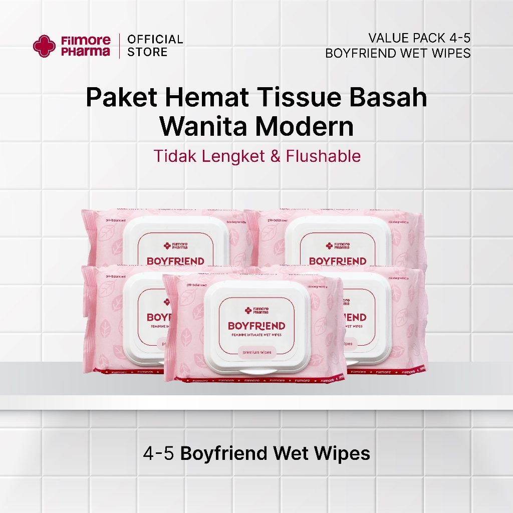 4 & 5 pcs Value Pack  Boyfriend Wet Wipes I Tisu Basah Wanita Anti-Lengket + Flushable | Feminine We