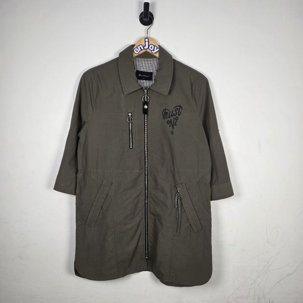 arnaldo bassini baju atasan panjang outer lengan ¾ wanita army second preloved