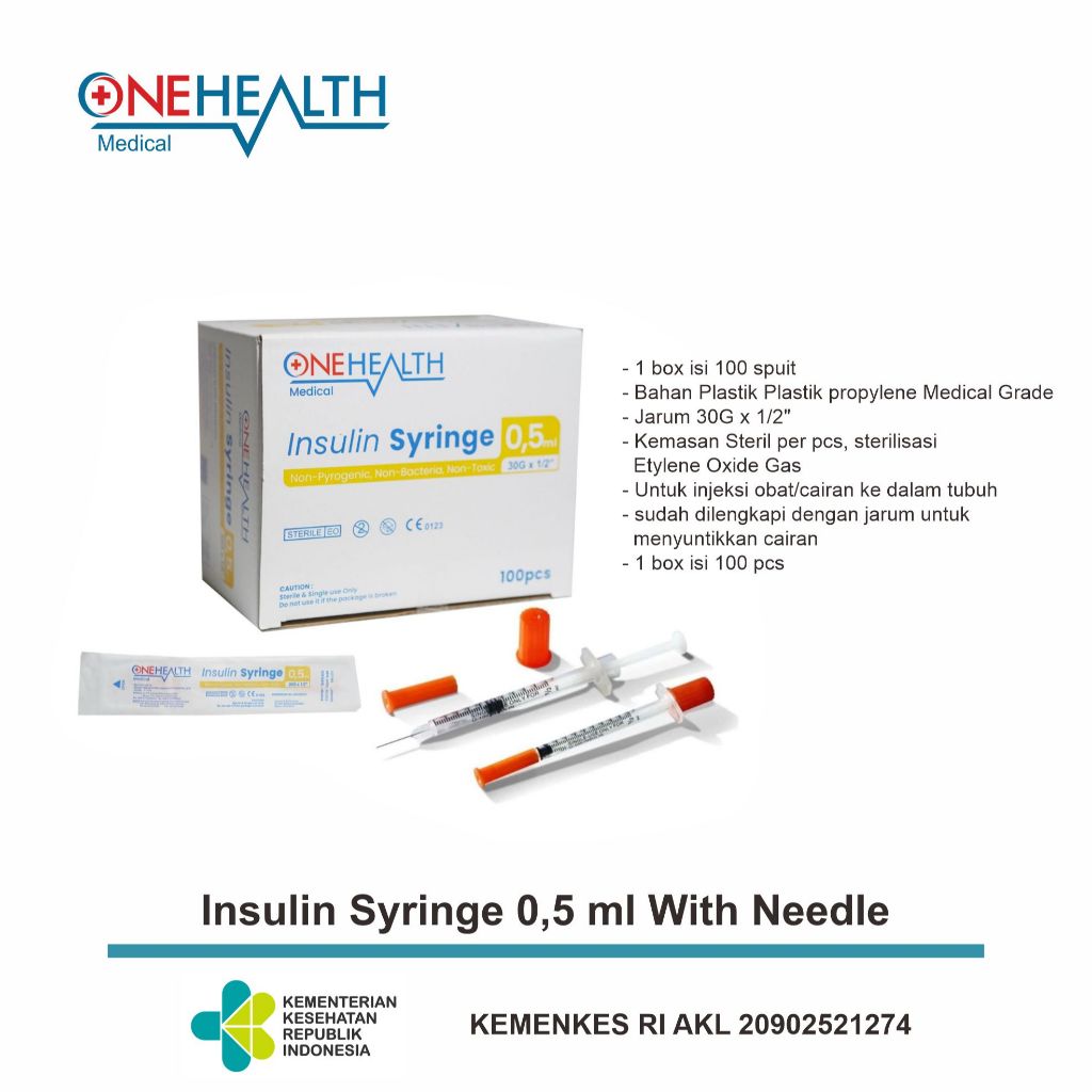 PER BOX - Spuit Insulin 0.5cc | Syringe Insulin Spoit Sepet Jarum Suntik 0,5 CC Onehealth