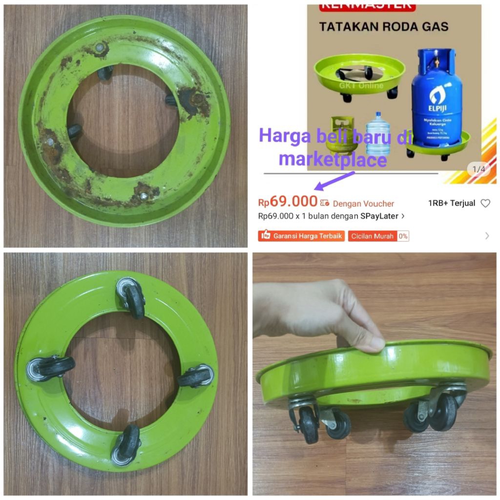 Roda Tatakan Besi Tabung Gas elpiji 12kg Alas Galon mineral preloved bekas