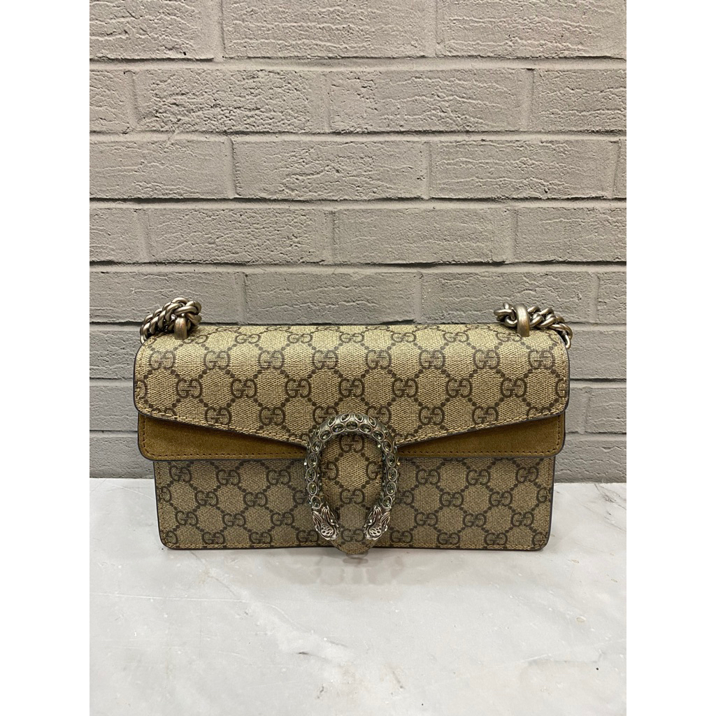 Gucci GG Dionysus Small Canvas Taupe Suede Shw 2022  Size 25x7x14cm  Box,Dustbag,Booklet,Ori Rec Ind