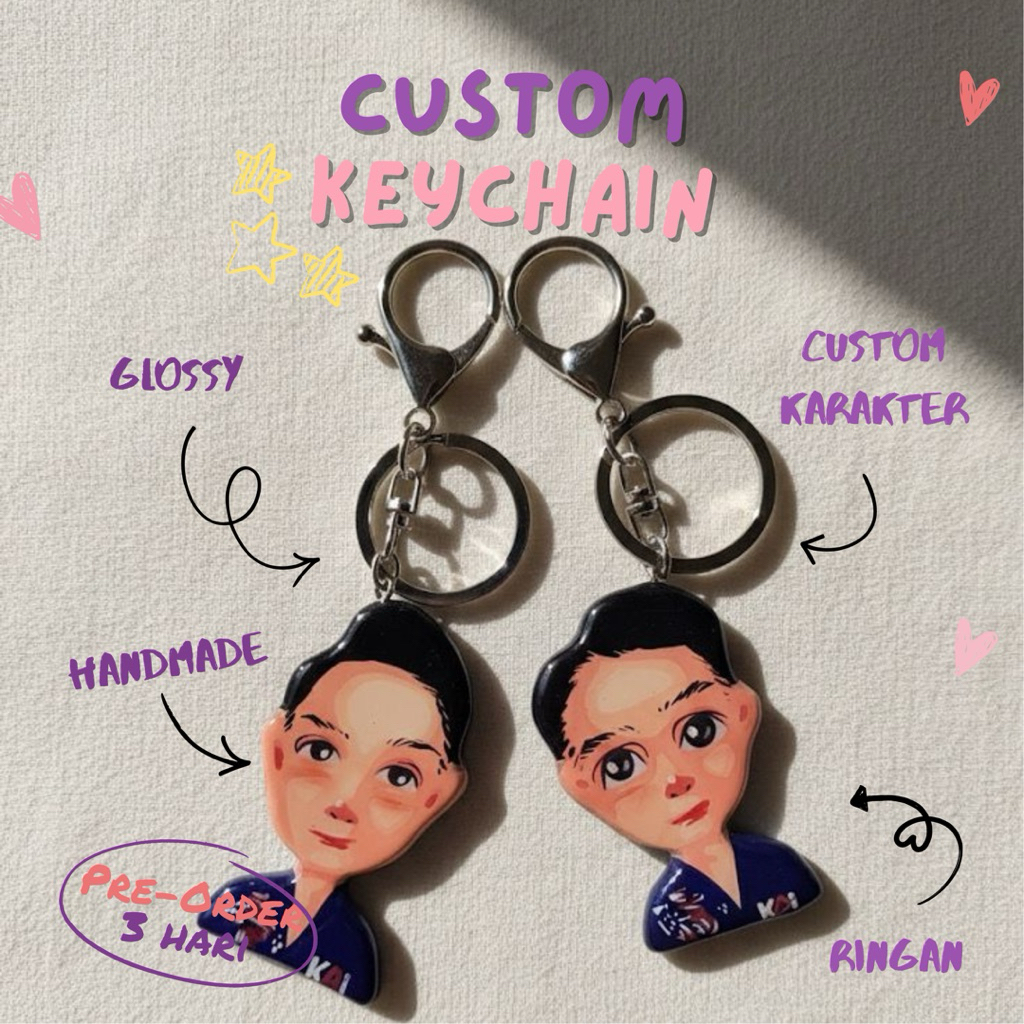 Gantungan Kunci Karikatur Wajah Custom / Keychain Karikatur Wajah Custom Handmade Das Clay