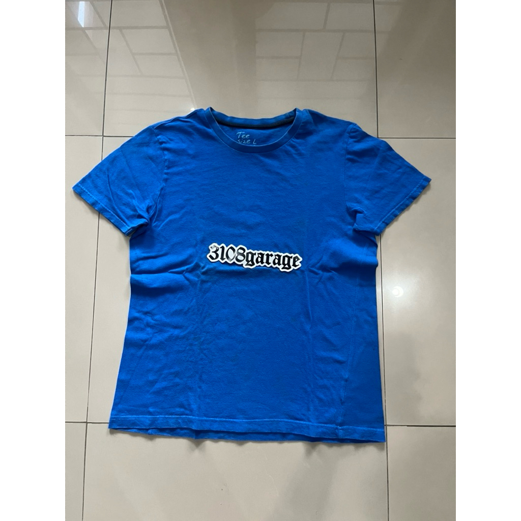 T-shirt tee kaos lengan pendek mens pria casual giordano blue biru polos sz L used second