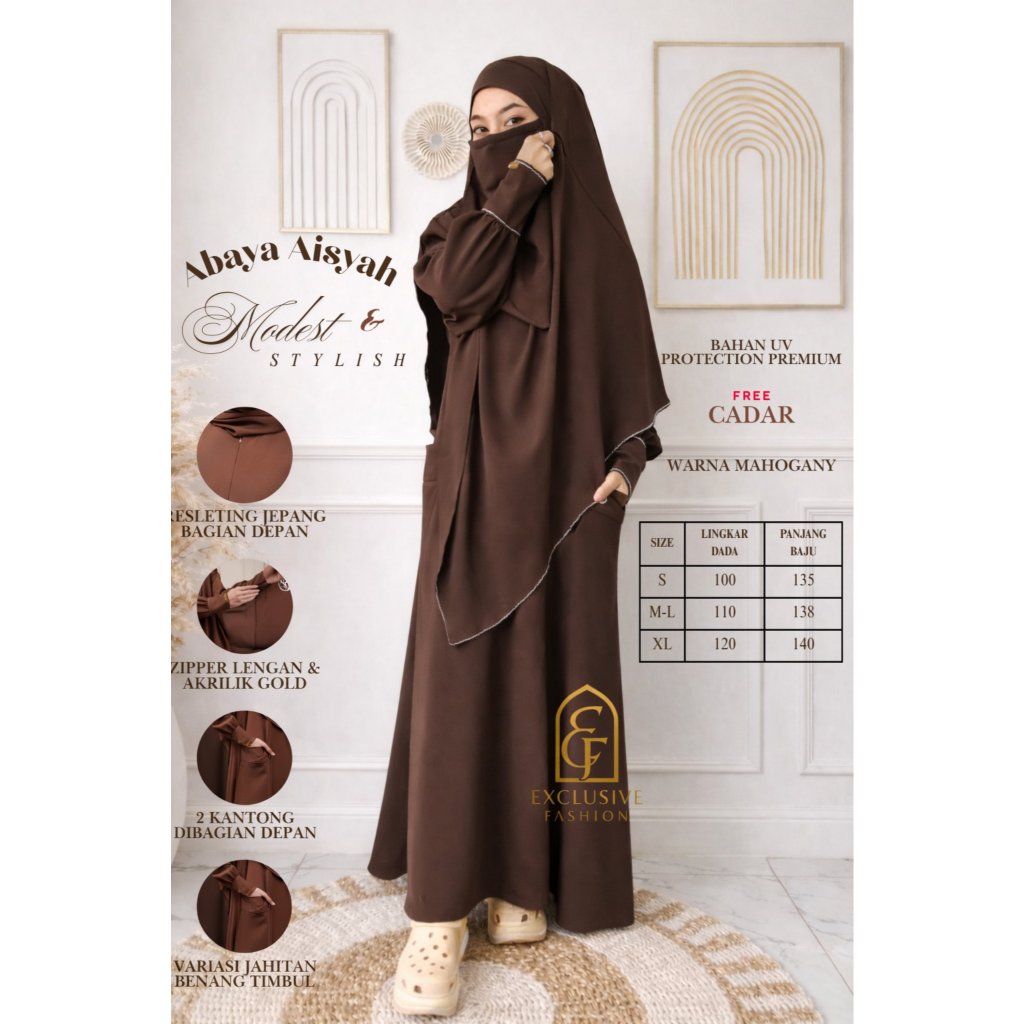Abaya anti UV Aisyah Premium | Bahan Sabrina antiUV – Gamis Syar’i Elegan & Nyaman Free Cadar