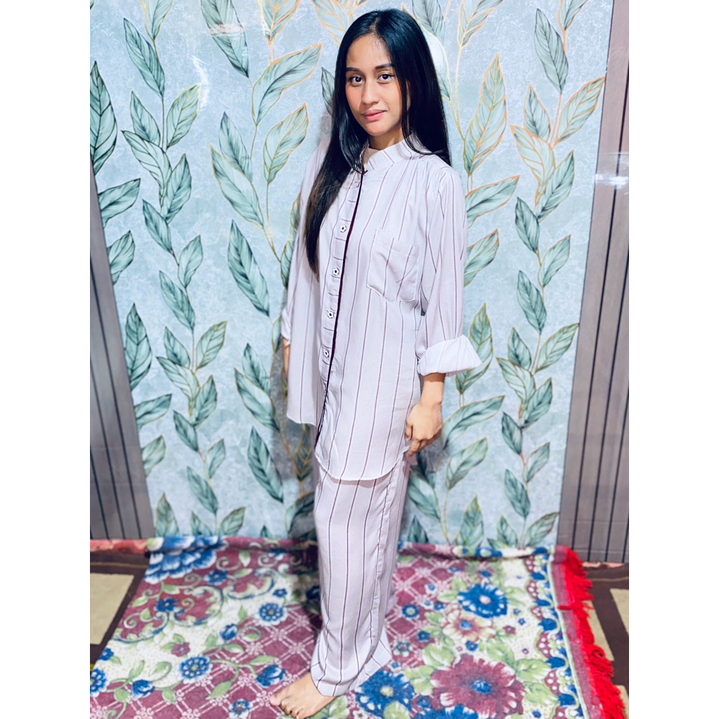 Pajamas One Set Kekinian Rayon Premium Grade A Lengan Panjang