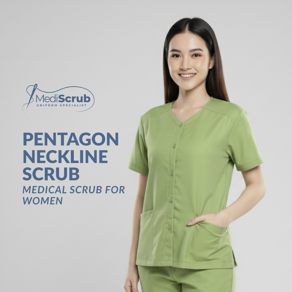 MediScrub Setelan Baju Jaga Medis Kerah Segi Lima – Seragam Dokter & Perawat Premium Fit