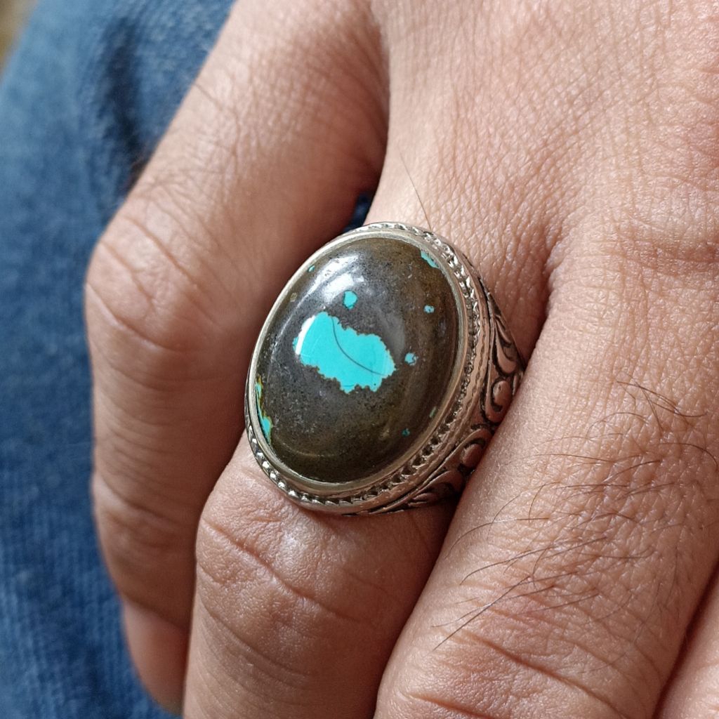 cincin batu pirus hubei unik biru fancy bukan persia