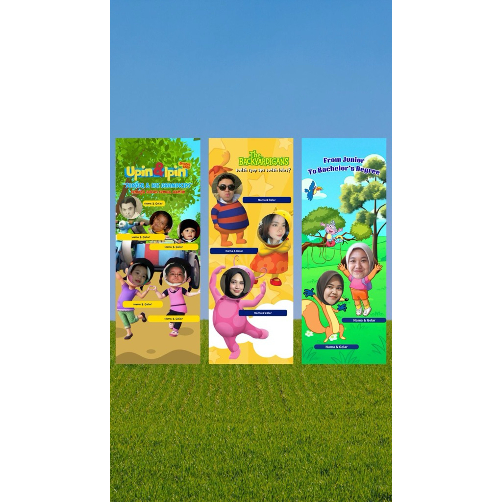 CETAK banner sidang/wisuda dengan stand X banner.