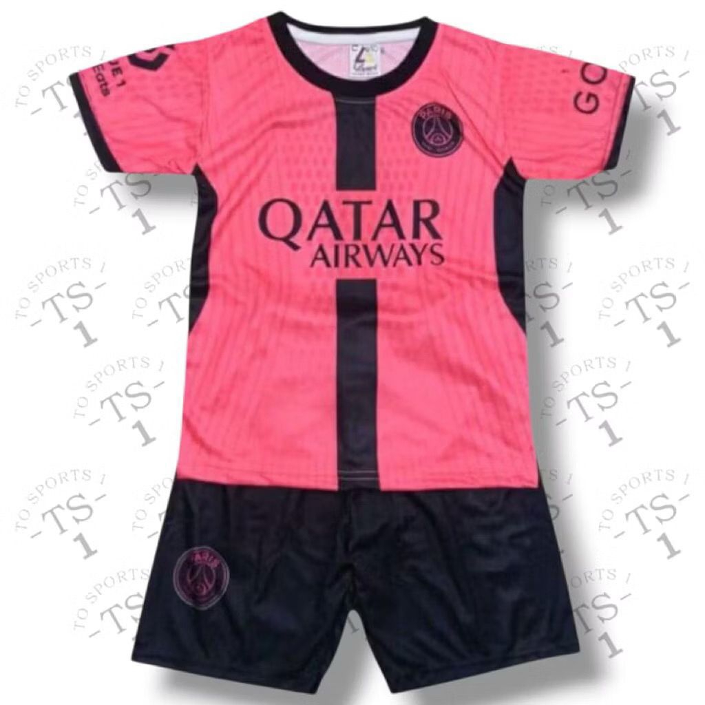 Setelan Jersey Bola Anak Usia 5-12 Tahun Printing Warna Pink Merah Muda Hitam