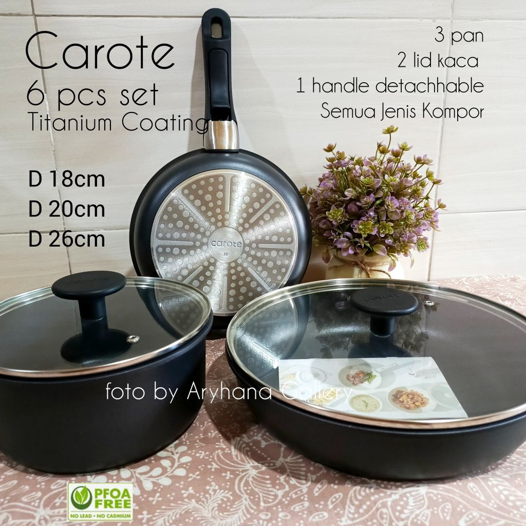 CAROTE original 6 Pcs Set Detachable Handle Lapisan Titanium Anti Lengket Gagang Lepas Pasang