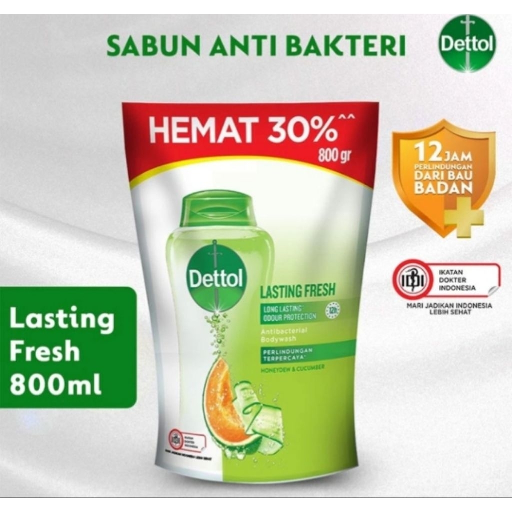 ( Toserba ) Dettol Lasting Fresh Antibacterial Body Wash Honeydew & Cucumber 800ml