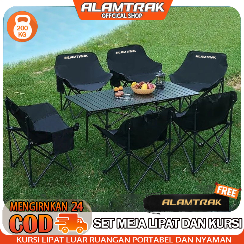 Meja Lipat Outdoor Tinggi Anti Slip 200KG Kayu Lapis Besi Anti Rust Portable Set Meja Lipat dan Kurs