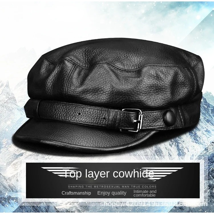 Topi Baret Newsboy Kulit Asli Pria Brown Topi Baseball Klasik untuk Musim Gugur Musim Semi dan Musim