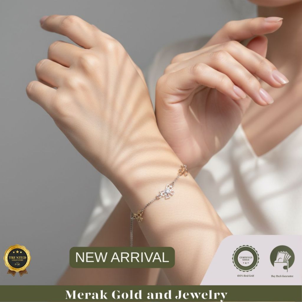 Merak Gold - Gelang Serut White Gold italy Santa Model Pita | Emas Tua Kadar 17K
