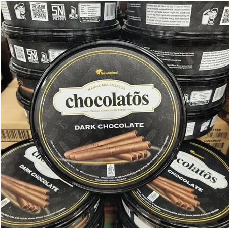 CHOCOLATOS Wafer Roll Dark Cokelat 190gr Kemasan Kaleng Rasa Cokelat