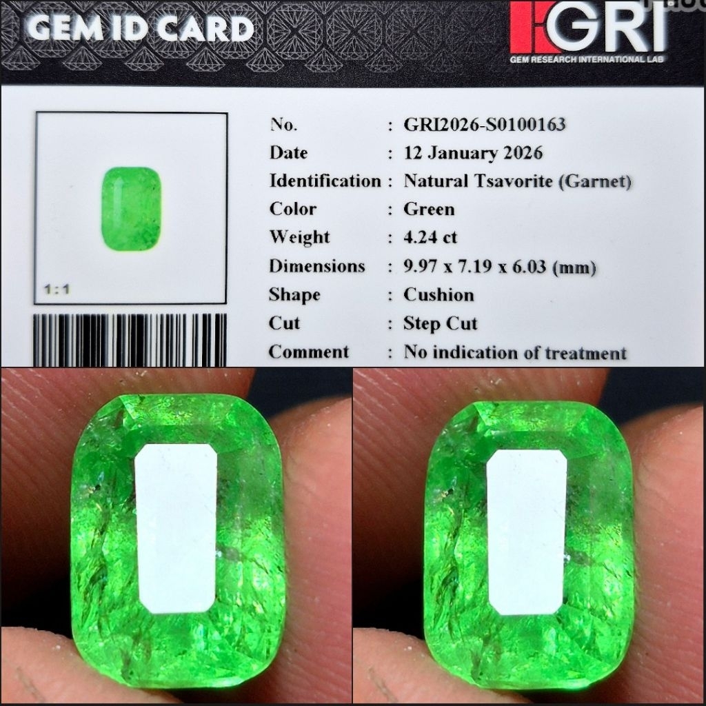 Natural Tsavorite Garnet 4.24 crt Vivid Green Top Luster Memo GRI Lab