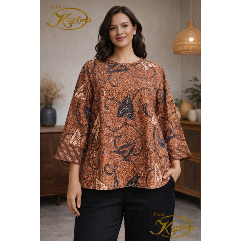 Blouse Wanita Batik Sogan /Atasan Batik Sogan Wanita BATIK KARLINA SOLO