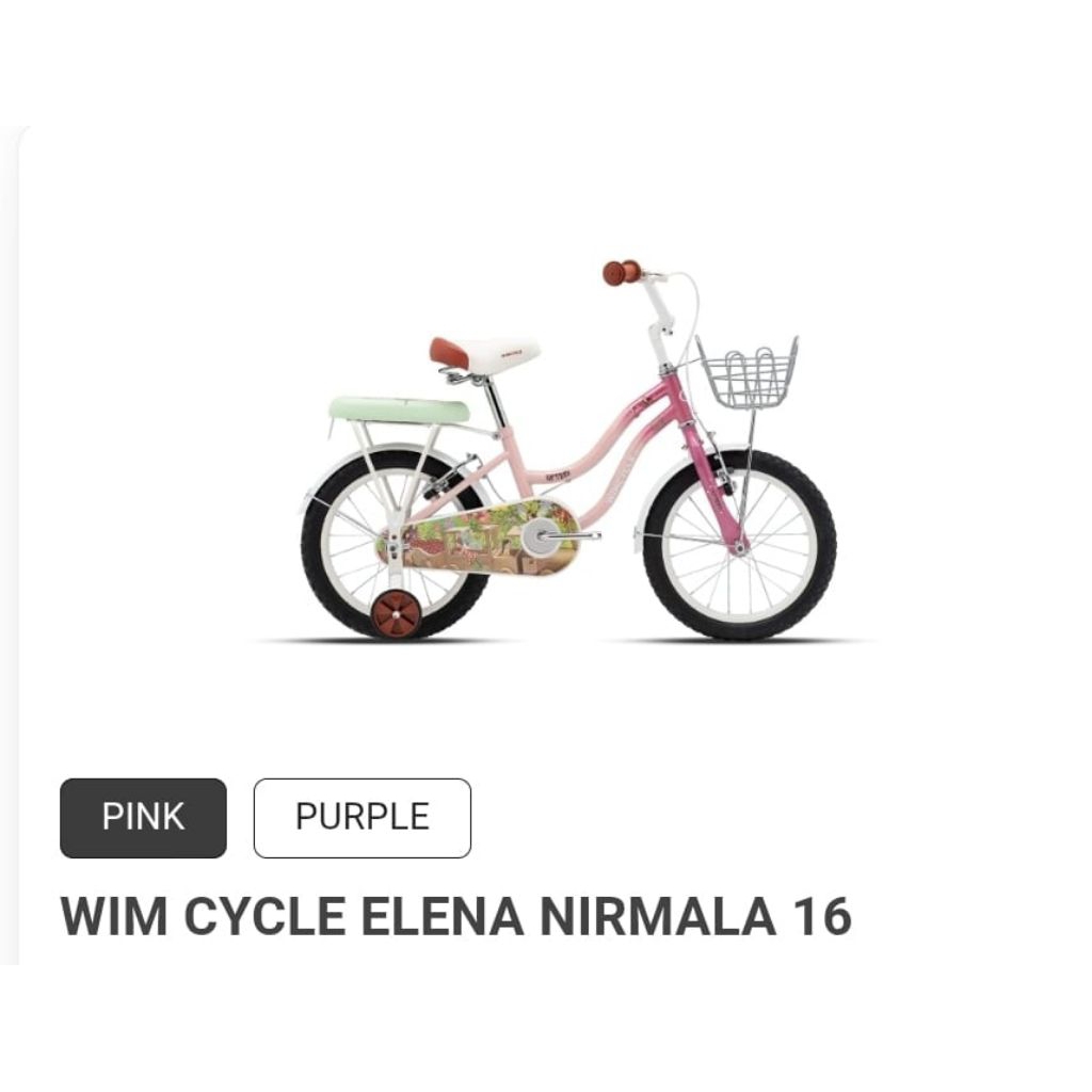 Sepeda Anak Perempuan WIMCYCLE ELENA NIRMALA Ukuran 16 Inch Usia 4-6 Tahun Keranjang