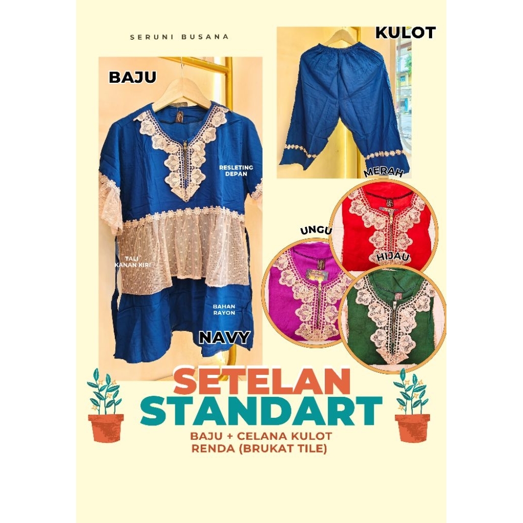SETELAN BAJU DAN CELANA KULOT RENDA BRUKAT TILE