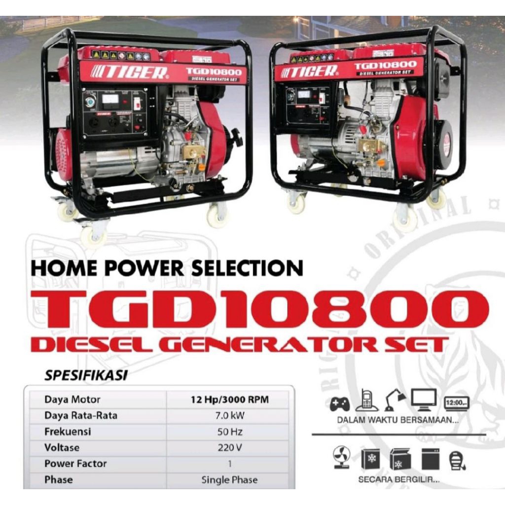 TIGER TGD10800 Genset Diesel Solar 7000watt Diesel Generator Set