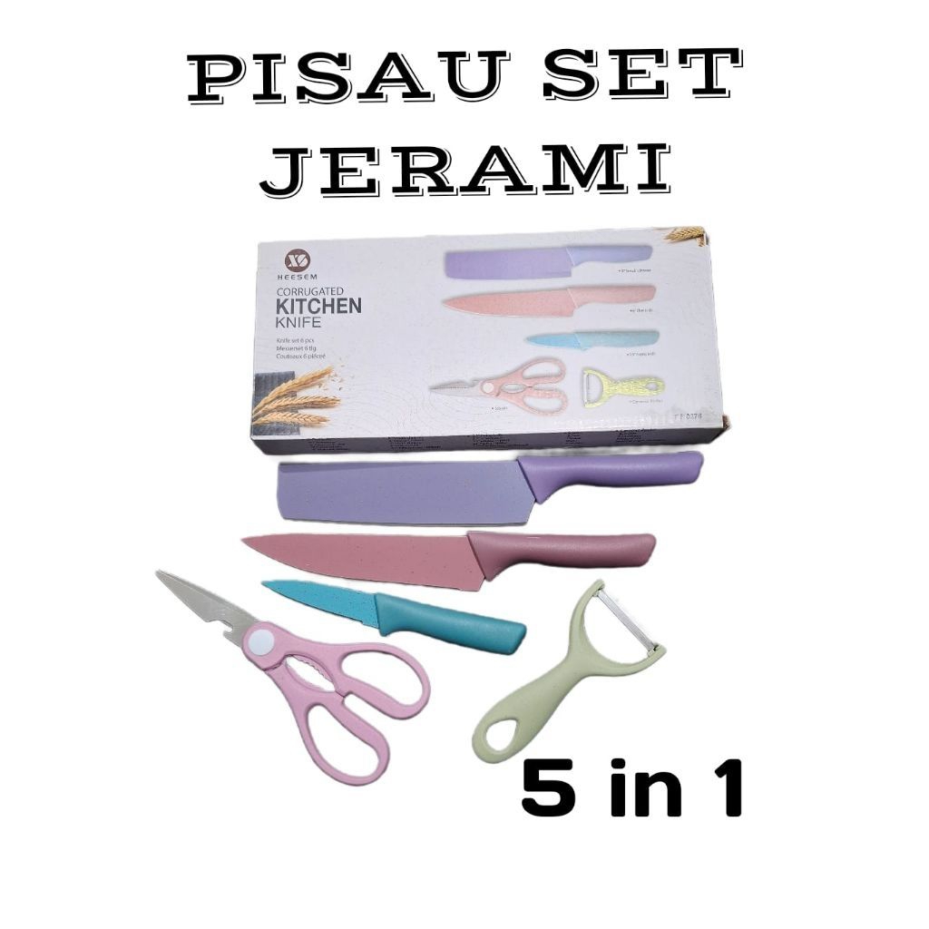 pisau set keramik/gold/jerami 5in1 alat masak