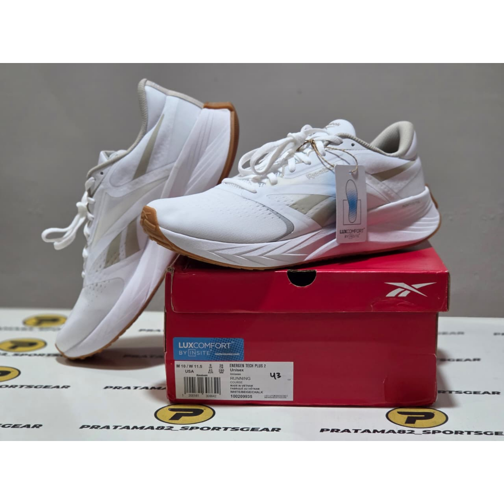 SIZE 43 ( 28 CM ) ORIGINAL ASLI REEBOK ENERGEN TECH PLUS 2 SEPATU LARI RUNNING PRIA WHITE BEIGE BNIB