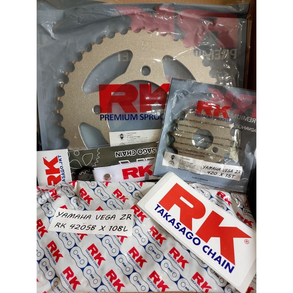 Gear set paket rantai gir set Yamaha Vega ZR,Vega force dari RK takasago chain