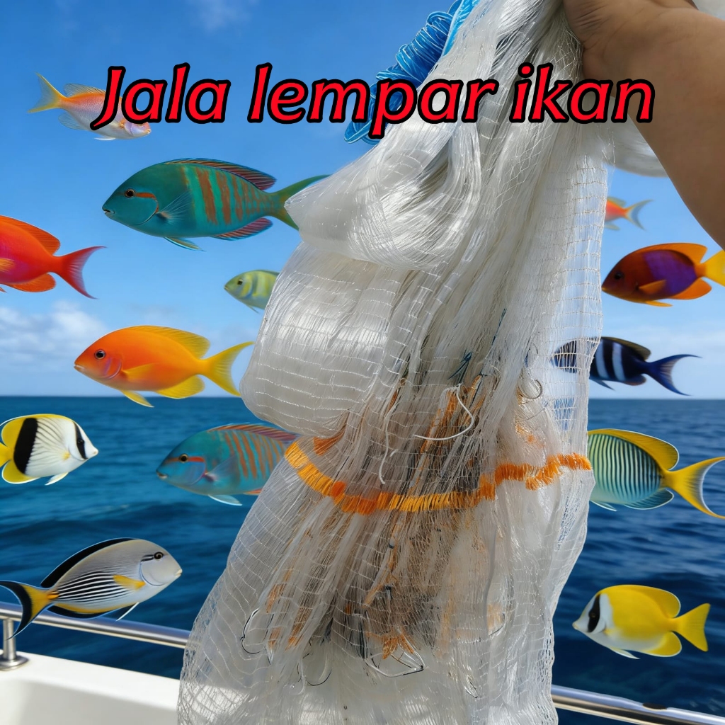 TERMURAH... Jala Lempar Ikan Ukuran 1 inch Tinggi 4 Meter/12Fit Bahan Senar/Tansi 0.25 Mm