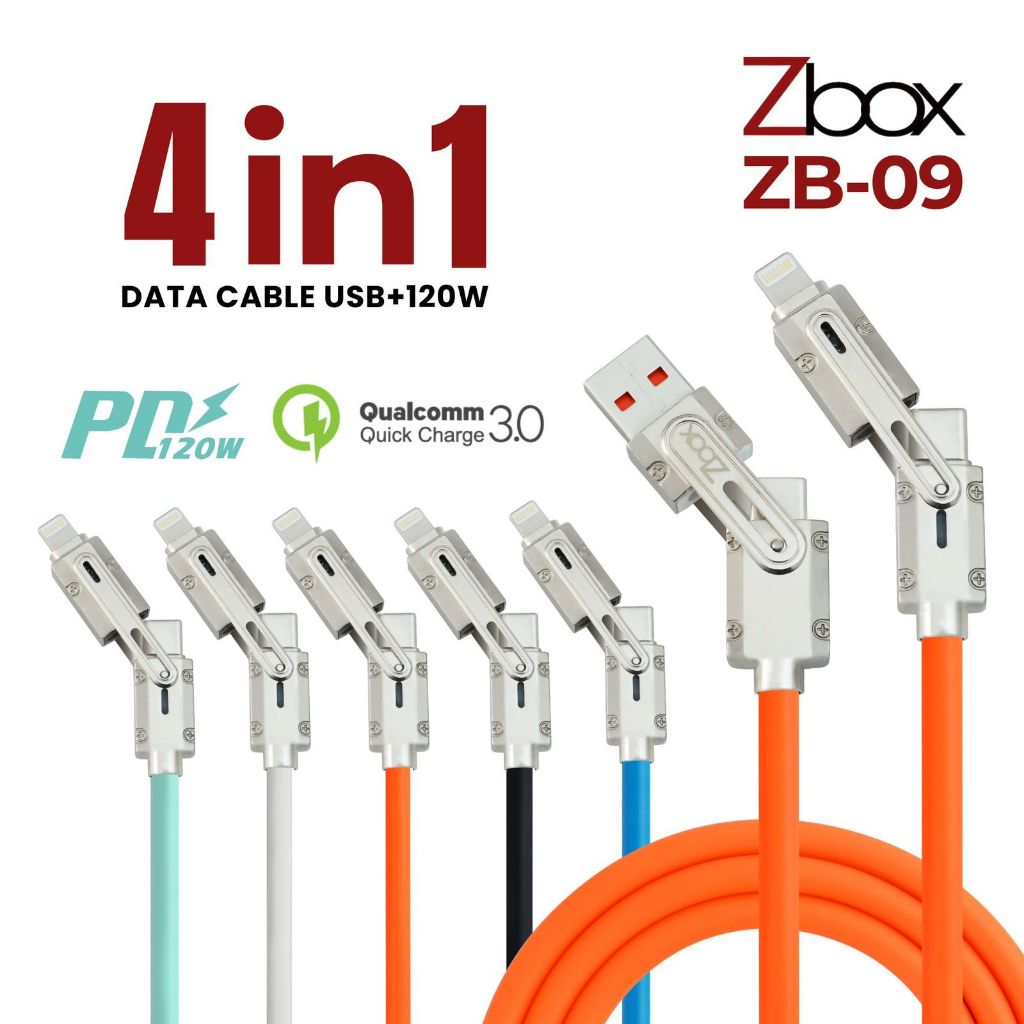 (ZBOX) CABLE ZBOX ZB-09 METAL 4in1 Usb | PD 120W QC3.0 FAST + SUPER V00C TYPE-C | IPHONE | ORIGINAL