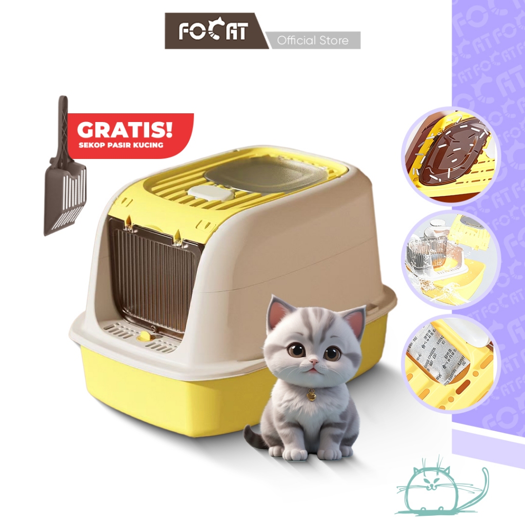 FOCAT Cat Litter Box Tertutup 2 Sisi Pintu M22A Pet Litter Box/ Bak Pasir Kucing Tertutup FREE Sekop