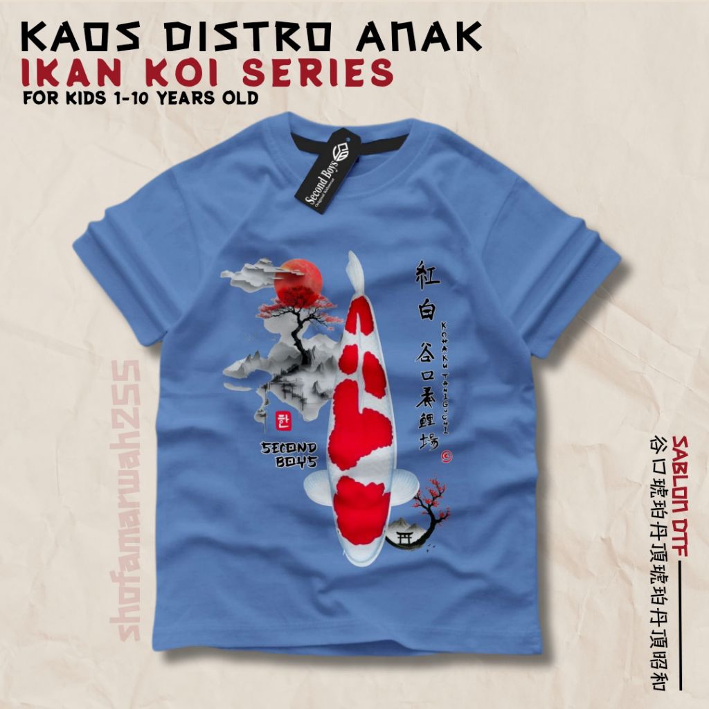 Kaos distro anak motif ikan koi kohaku taniguchi kaos motif ikan