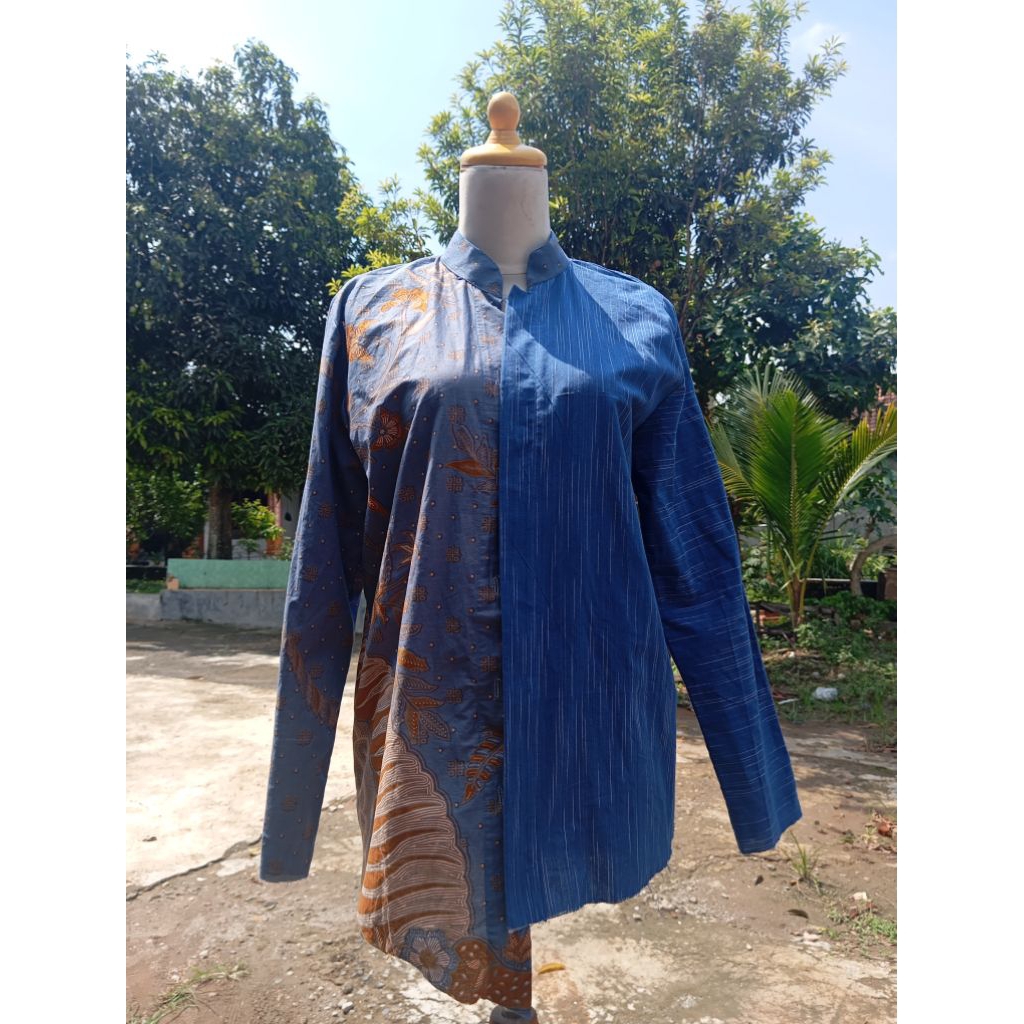 Ready Tanpa PO Kemeja Wanita Batik kombinasi lurik