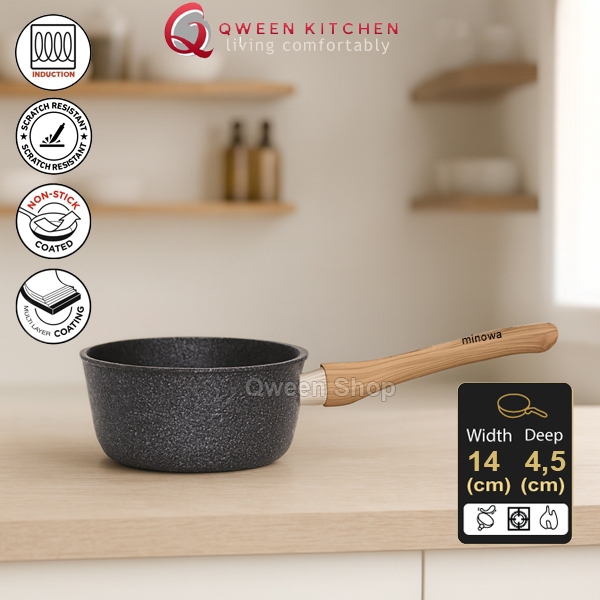 Minowa Panci / Wajan / Teflon Marble Tumis Ceramic Pan 14 CM  Anti Lengket Sauce Pan
